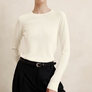 Like New Banana Republic Forever Cotton Rayon Crewneck Sweater Off White S